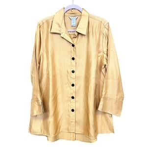 Multiples Women's Silky Button Down Yellow Blouse Size Large